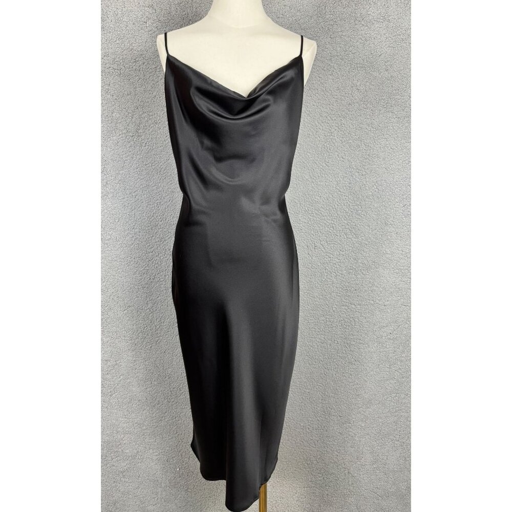 Petal & Pup Black Satin Midi Dress